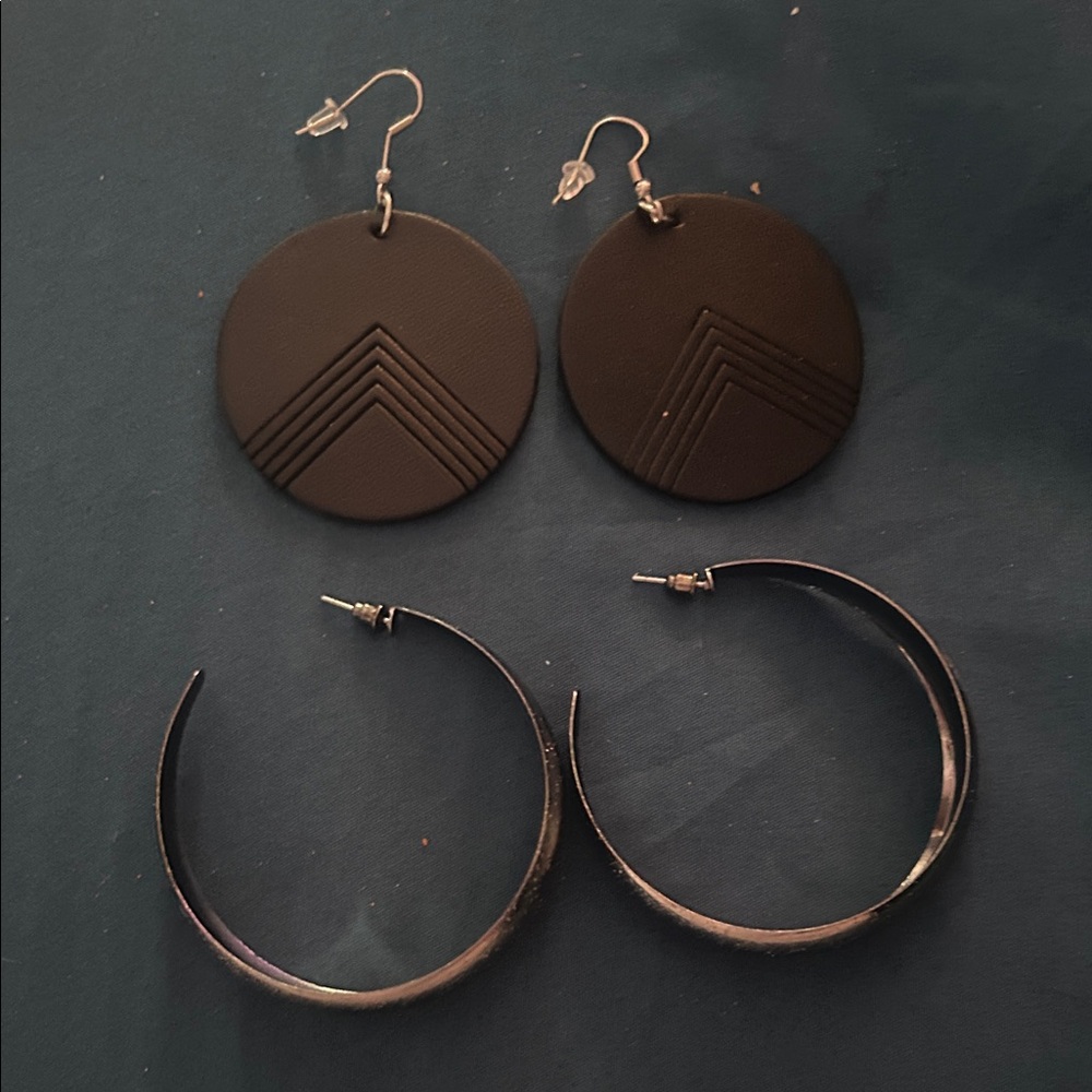 Black Geometric Round Dangle Earrings - Unbranded